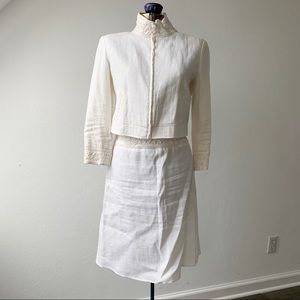 Les Copains Beaded Linen Skirt Suit, size 6-8